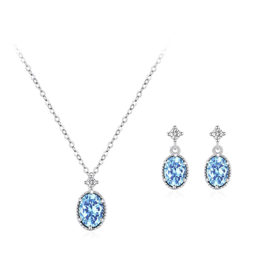 “Azure Stardrop” 925 Sterling Silver Blue Zircon Jewelry Set