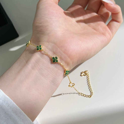 “Roselle Clover” S925 Sterling Silver Four-Leaf Flower Bracelet
