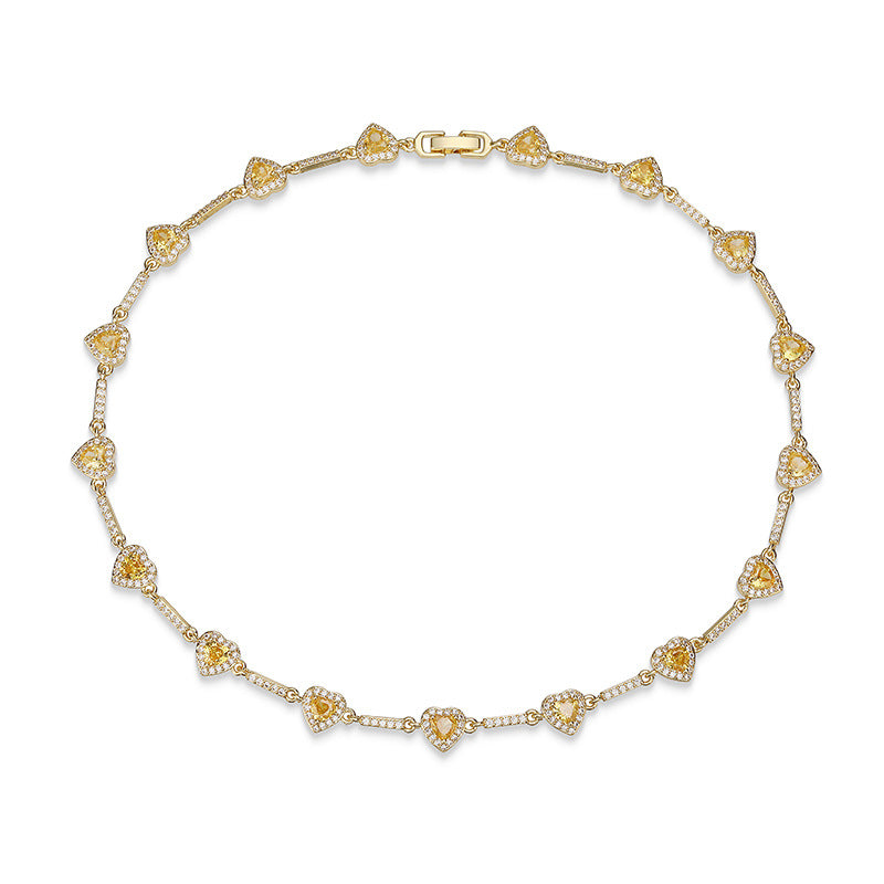 “Heartline” Gold-Tone Brass Colorful Zircon Heart Jewelry Set