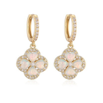 “Clover Bloom” Gold-Tone Brass Colorful Zircon Clover Jewelry Set
