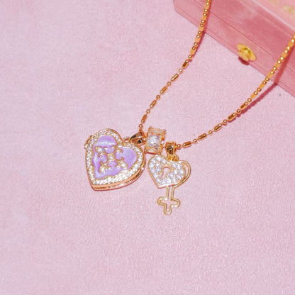 “Forever Key” 18K Gold Plated Brass Heart Photo Locket Necklace