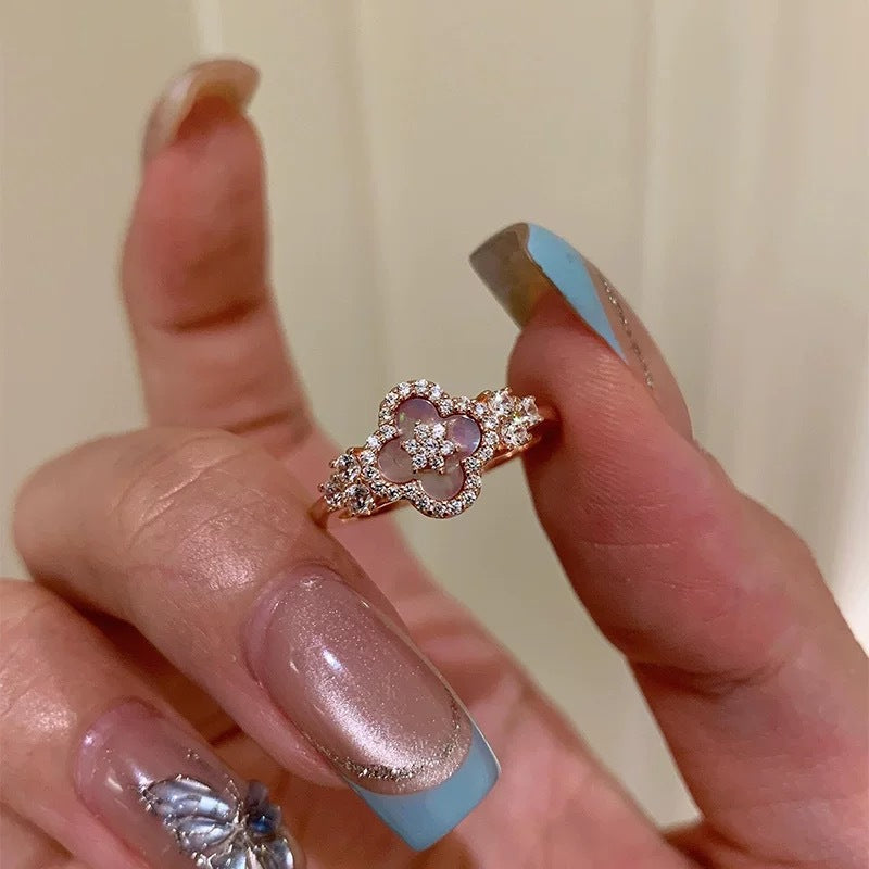 "Spring Blossom Promise" Pink Clover Mother-of-Pearl Jewelry Set | Necklace, Bracelet, Ring & Earrings, 925 Sterling Silver