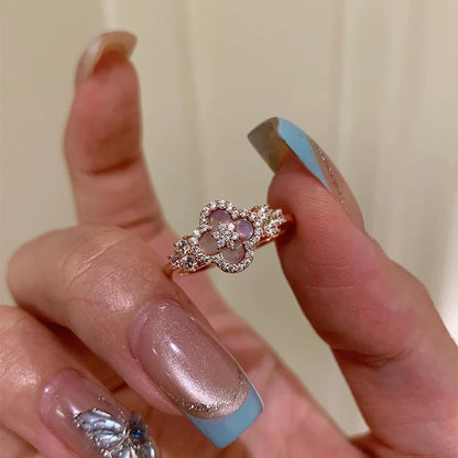 "Spring Blossom Promise" Pink Clover Mother-of-Pearl Jewelry Set | Necklace, Bracelet, Ring & Earrings, 925 Sterling Silver