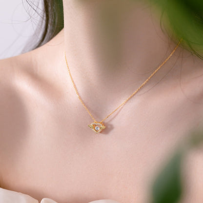 "Fluttering Heart" 925 Sterling Silver Winged Dancing-Heart Necklace
