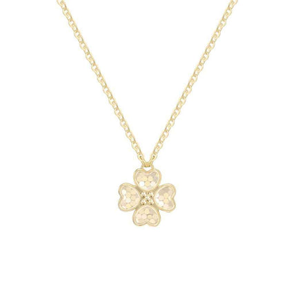 “Gilded Four-Petal” 925 Sterling Silver Textured Clover Pendant Necklace