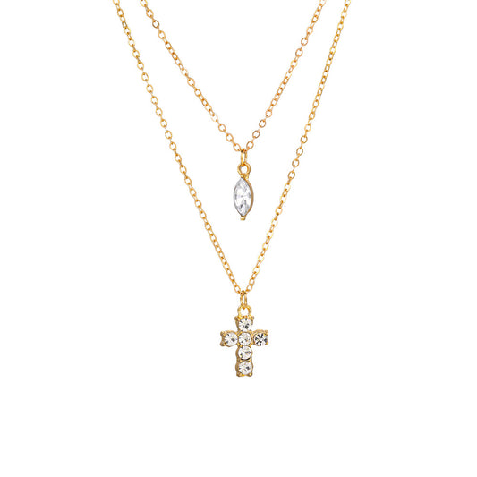 "Mini Double-Chain Cross" 925 Sterling Silver Necklace with 5A Zircon – Petite, Elegant, Faithful