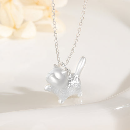 “Playful Kitty” S999 Sterling Silver Cat Pendant Necklace