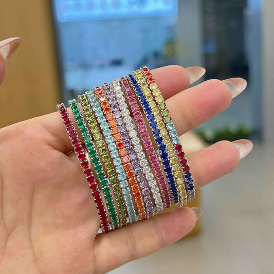 “Aura Gleam” 925 Sterling Silver Elastic Tennis Bracelet