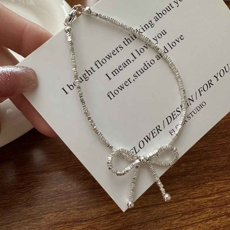 "Glitter Bow" 925 Sterling Silver Necklace & Bracelet