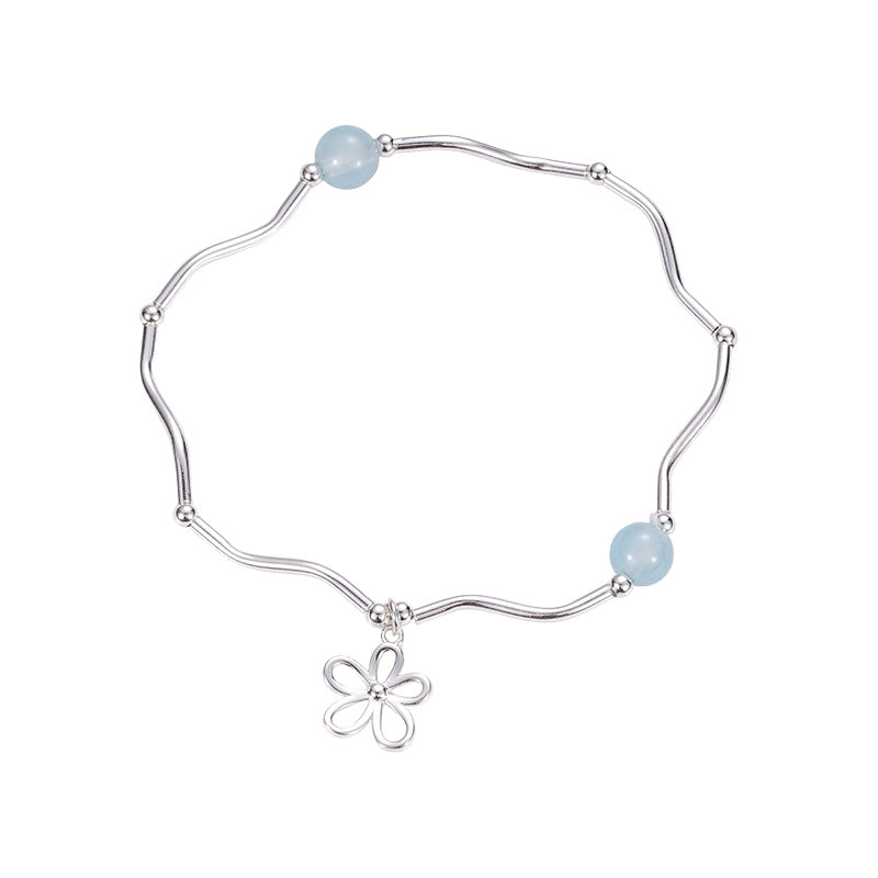 “Azure Bloom” S925 Sterling Silver Aquamarine Flower Bracelet