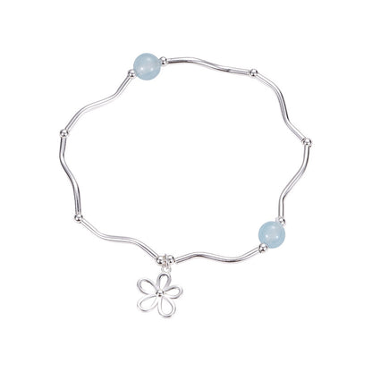 “Azure Bloom” S925 Sterling Silver Aquamarine Flower Bracelet