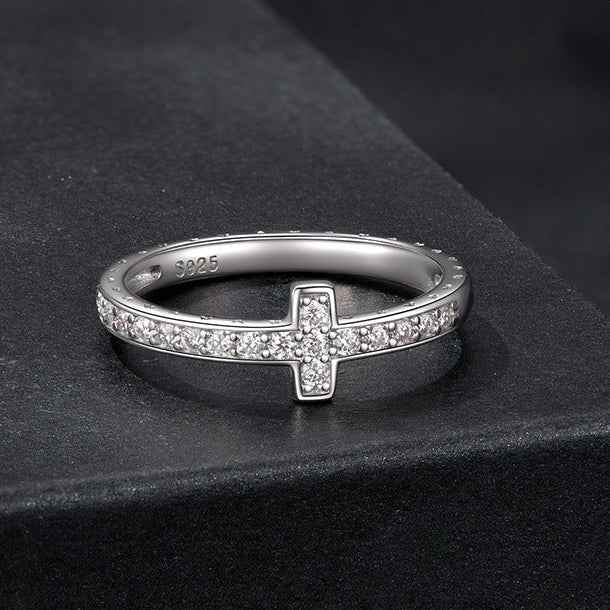 “Radiant Cross” 925 Sterling Silver Moissanite Cross Ring & Earrings Set