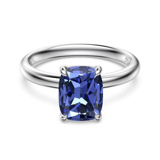 “Bleu Minuit” 925 Sterling Silver Blue Cushion-Cut Solitaire Ring