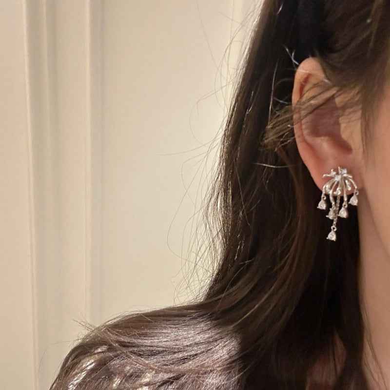 “Sparkling Fireworks” 925 Sterling Silver Tassel Stud Earrings
