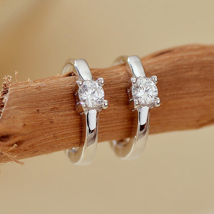“Lumière Loop” S925 Sterling Silver Solitaire Hoop Earrings