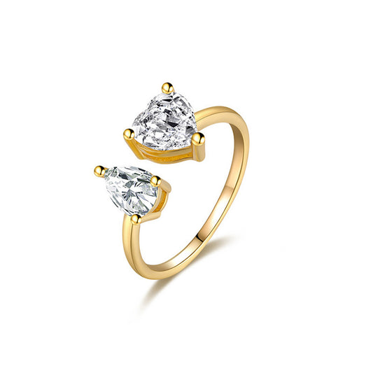 "Sparkling Embrace" 925 Sterling Silver Pear & Heart Adjustable Ring