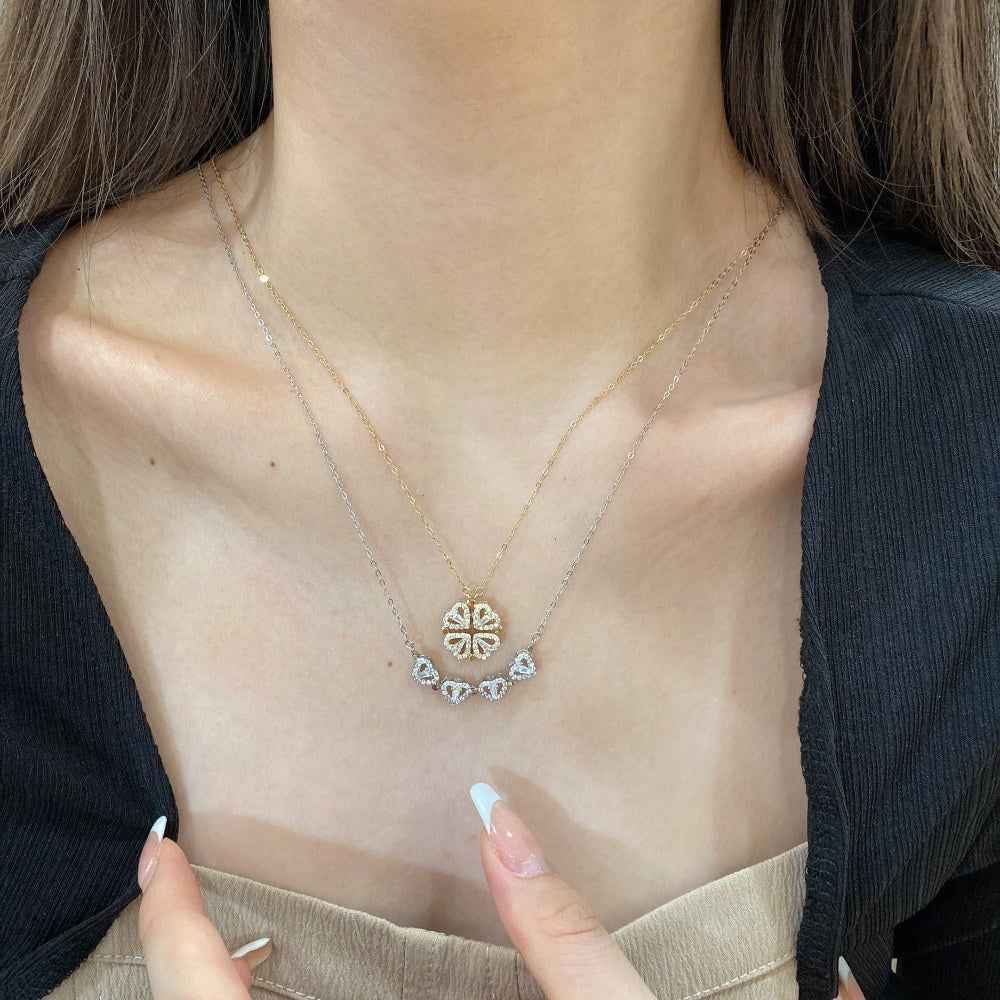 “Lucky Morph” 925 Sterling Silver Convertible Clover & Heart Necklace