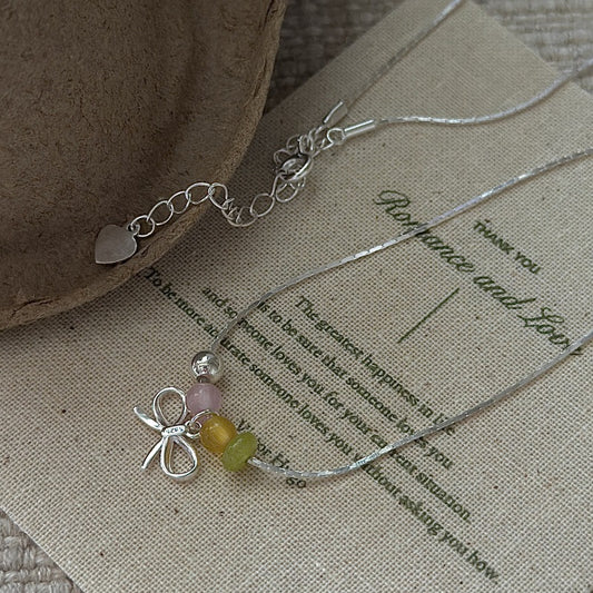 "Colorful Bow" 925 Sterling Silver Necklace