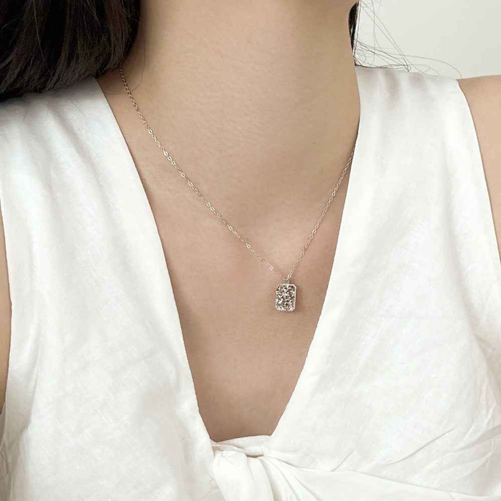“Gleam Square” 925 Sterling Silver Textured Rectangle Pendant Necklace