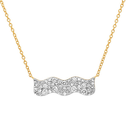 “Wave Luxe” S925 Sterling Silver Pavé Wave Bar Necklace