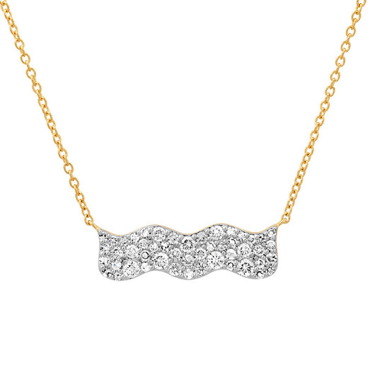 “Wave Luxe” S925 Sterling Silver Pavé Wave Bar Necklace