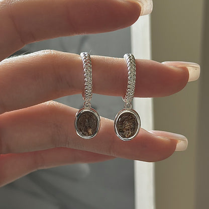 "Autumn Aura" 925 Sterling Silver Oval Rutilated Quartz Earrings