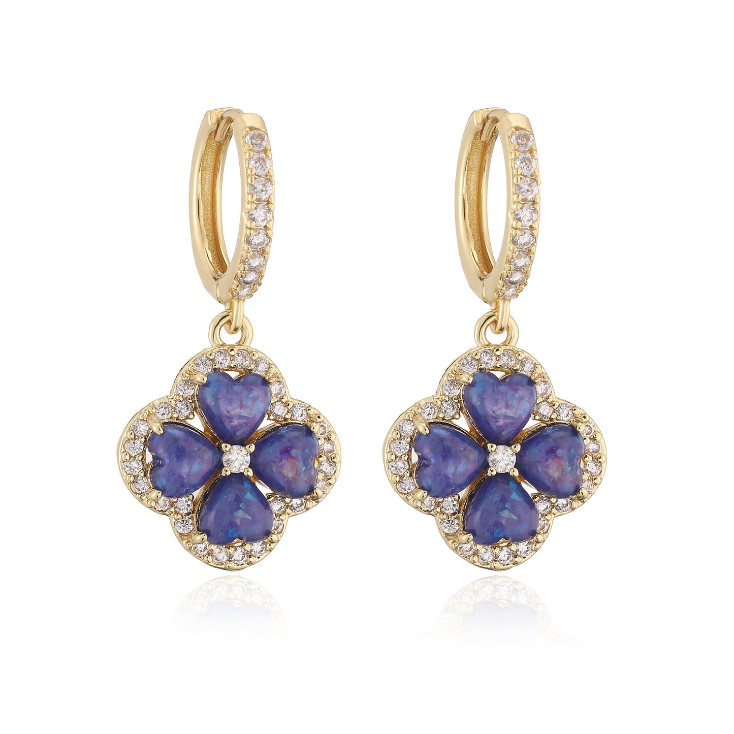 “Clover Bloom” Gold-Tone Brass Colorful Zircon Clover Jewelry Set