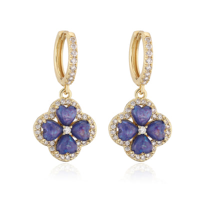 “Clover Bloom” Gold-Tone Brass Colorful Zircon Clover Jewelry Set