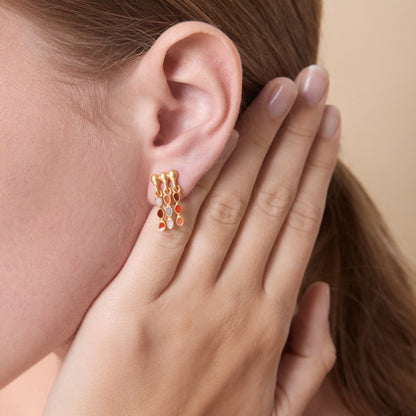 Prism Drop 18K Gold-Plated Brass Enamel Tassel Stud Earrings
