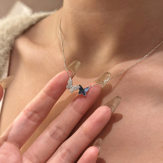 “Twin Flutter” S925 Sterling Silver Butterfly Necklace