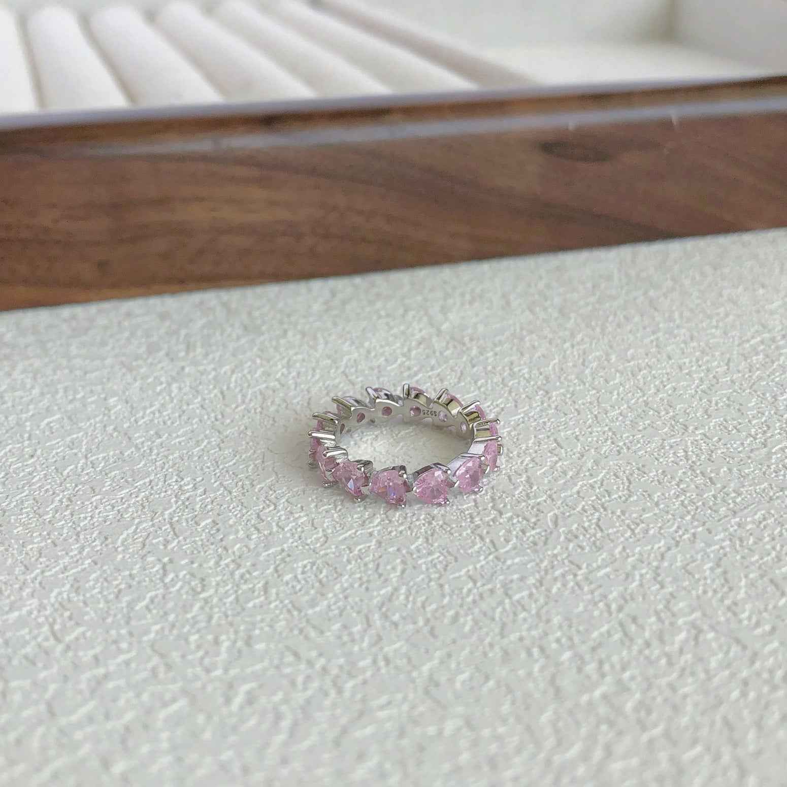 “Sweetheart Eternity” 925 Sterling Silver Pink Heart Eternity Ring