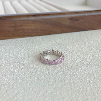 “Sweetheart Eternity” 925 Sterling Silver Pink Heart Eternity Ring
