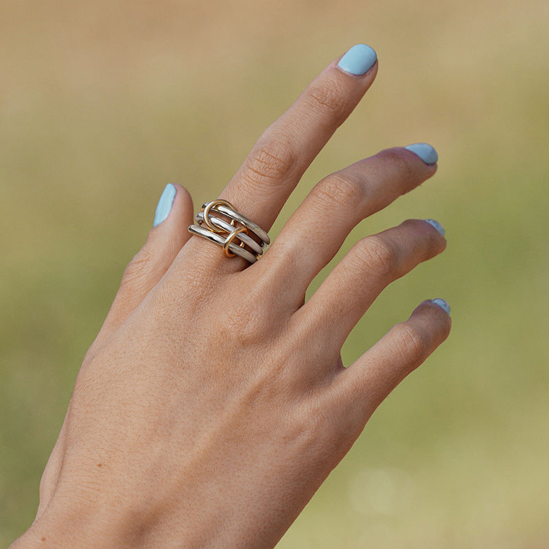 "Midnight Trio" 925 Sterling Silver Linked Triple-Band Ring