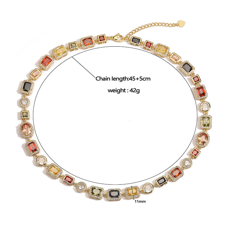 Imperial Mosaic Brass Genuine Gold-Plated 3A Multicolor Zircon Geometric Necklace & Bracelet Set