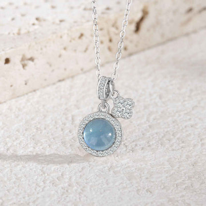 “Aqua Clover” S925 Sterling Silver Aquamarine Clover Necklace