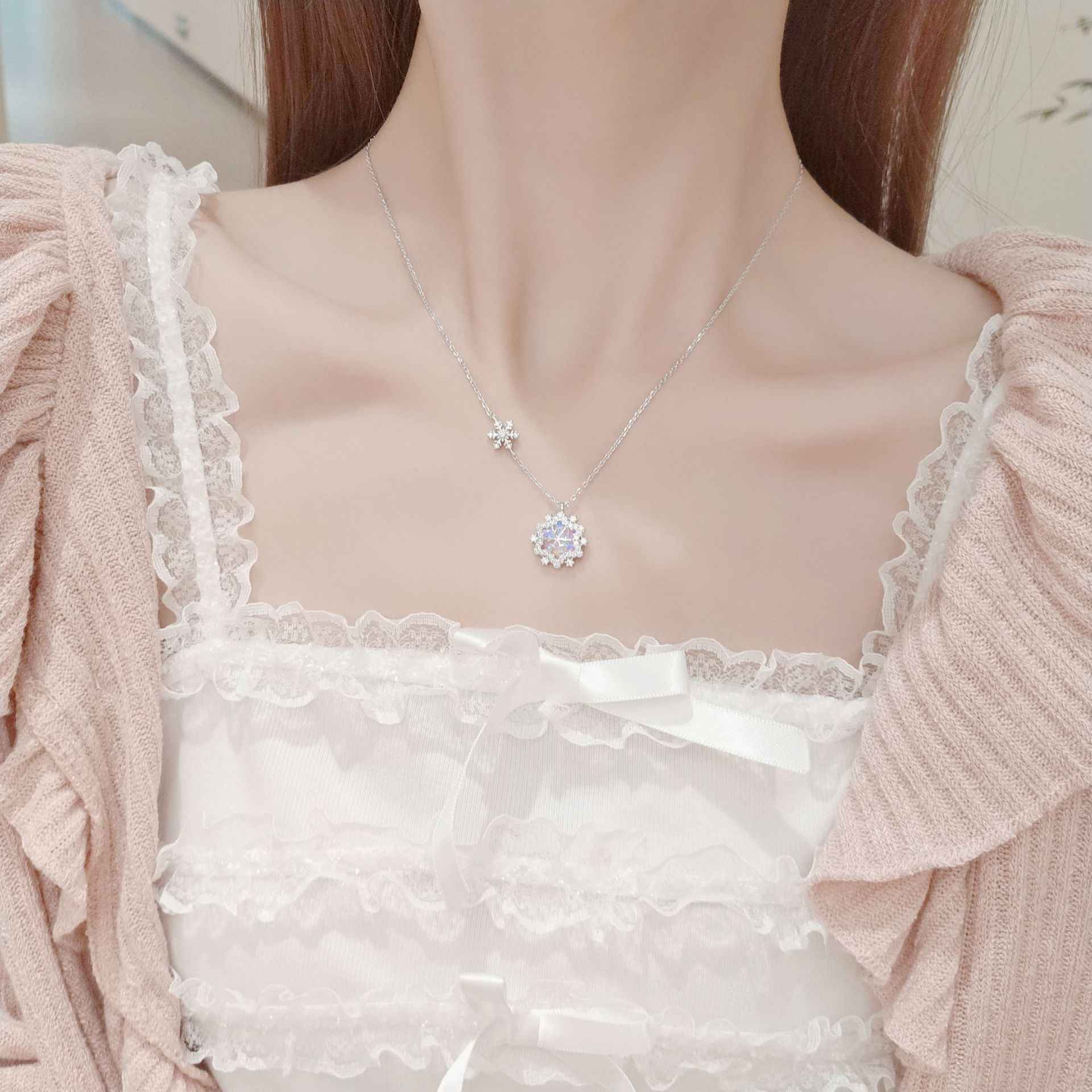 "Iridescent Snowflake" 925 Sterling Silver Pendant Necklace