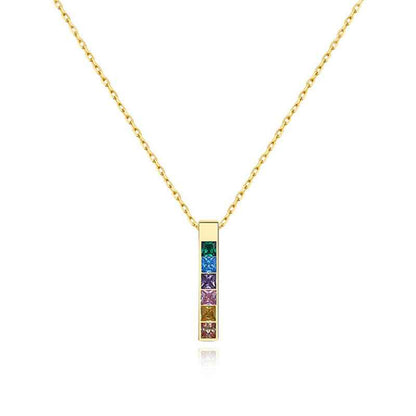 “Prism Column” 925 Sterling Silver Multicolor Zircon Bar Necklace