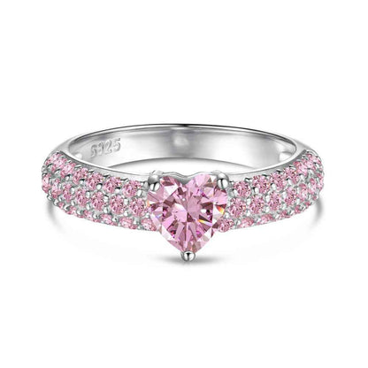 “Rosy Glimmer” 925 Sterling Silver Pink Pavé Heart Ring