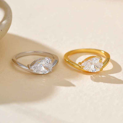 "Wave Dewdrop" 925 Sterling Silver Teardrop Zircon Ring