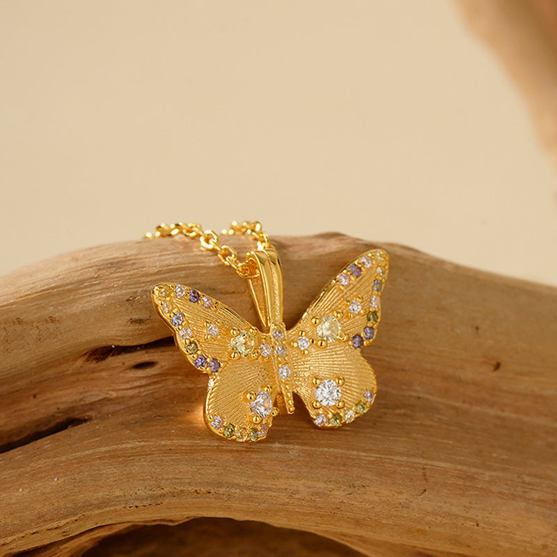 “Etherea Butterfly” 925 Sterling Silver Multicolor Zircon Butterfly Necklace