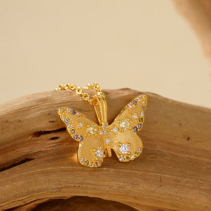 “Etherea Butterfly” 925 Sterling Silver Multicolor Zircon Butterfly Necklace