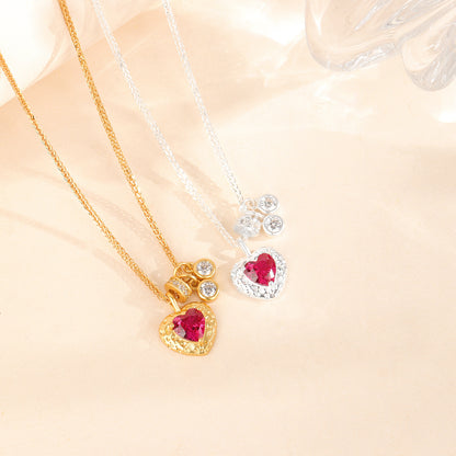 “Rouge Héritage” S925 Sterling Silver Vintage Red Heart Necklace