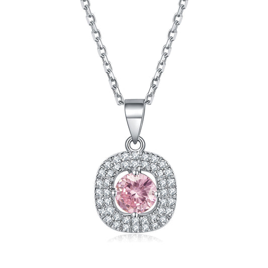 “Pink Halo Symphony” 925 Sterling Silver Pink Zircon Jewelry Set