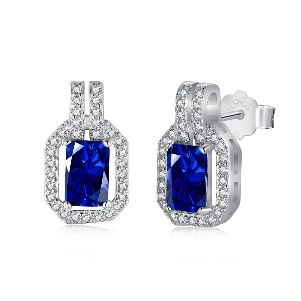 “Sugar Halo” S925 Sterling Silver Hollow Rectangular Stud Earrings