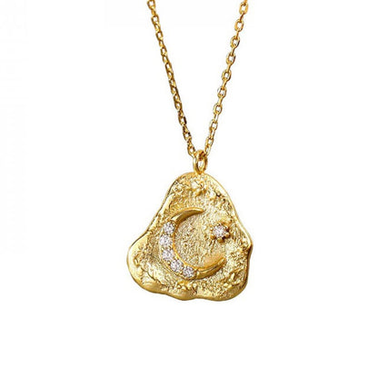 "Moonlit Muse" 925 Sterling Silver Textured Crescent Necklace