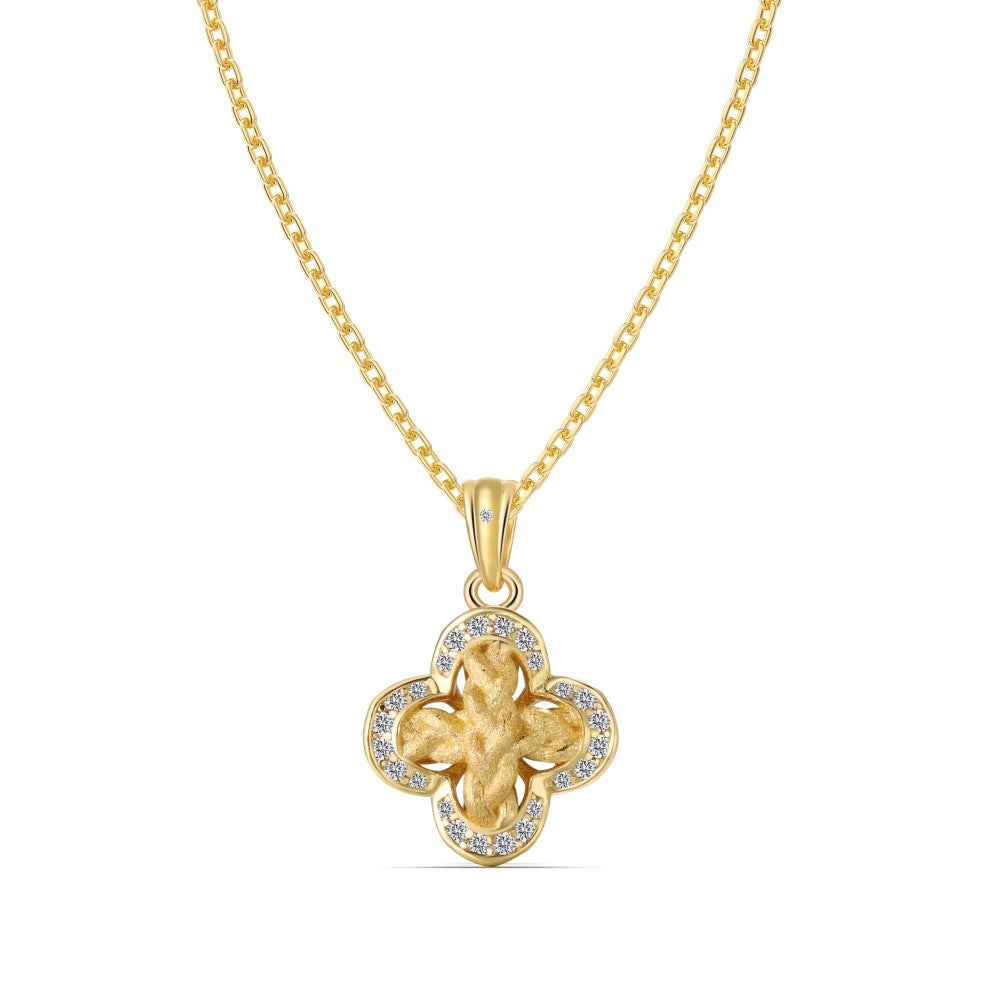 “Golden Clover Grace” 925 Sterling Silver Four-Leaf Clover Necklace & Stud Earrings Set