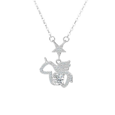 “Starlit Pegasus” 925 Sterling Silver Moissanite Unicorn Pendant Necklace