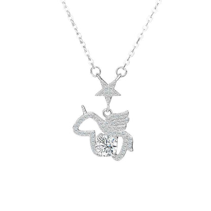 “Starlit Pegasus” 925 Sterling Silver Moissanite Unicorn Pendant Necklace