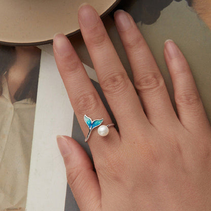 “Mermaid Whisper” S925 Sterling Silver Enamel Open Ring