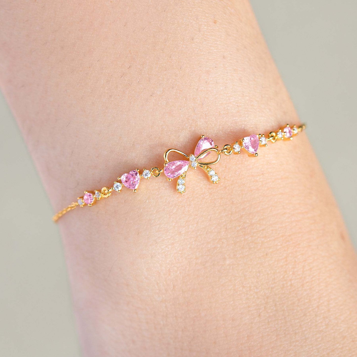 Amour Bow Brass Genuine Gold-Plated 3A Zircon Heart Bracelet